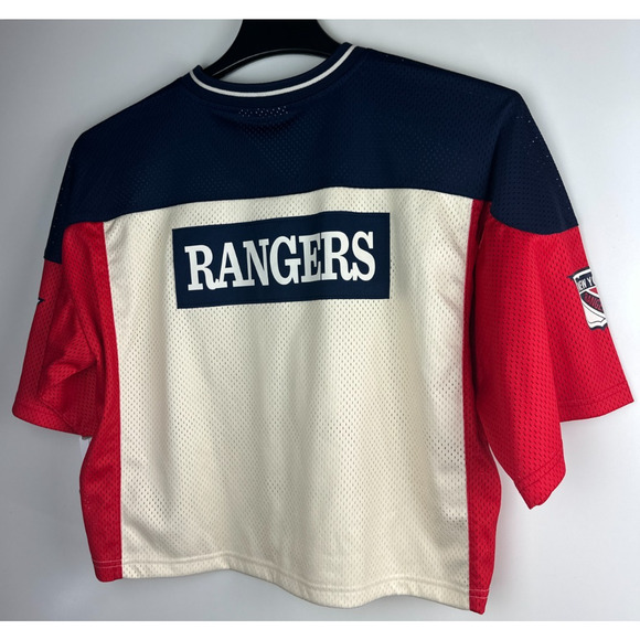 NWT Starter x New York Rangers Crop Top Jersey V-Neck Patch Embroidered Boxy M - Picture 6 of 9